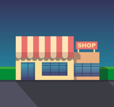Stilize düz tasarım Dükkanı cephe simgesi. Vektör çizim