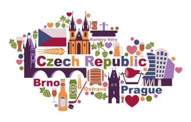 Geleneksel semboller bir harita şeklinde Çek Cumhuriyeti