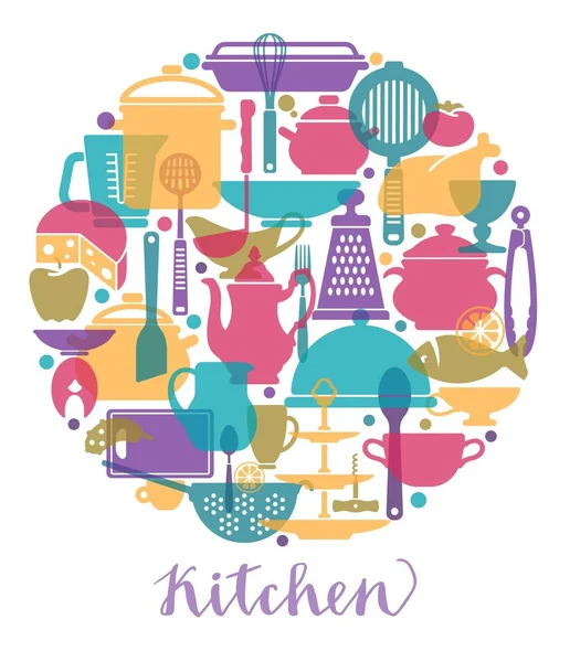 烹调用具和厨房工具以圈子的形式 矢量插图 — 图库矢量图片
