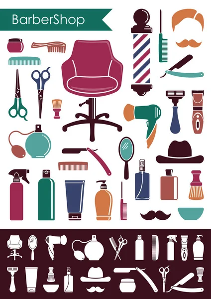 Symbols Mans Hairdressing Salon Style Retro — Stock Vector