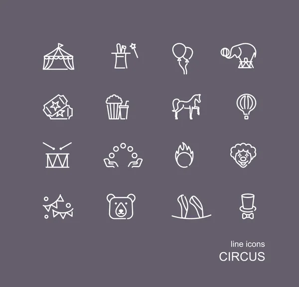 Circus Icons Set Linear Style Isolated Gray Background — Stock Vector