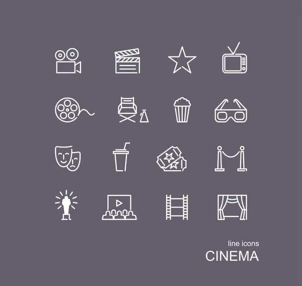Conjunto Simple Iconos Línea Vectorial Relacionados Con Cine — Vector de stock