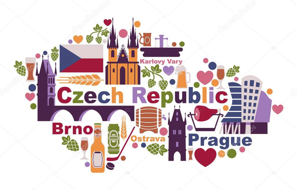 Traditional symbols of the Czech Republic in the form of a map