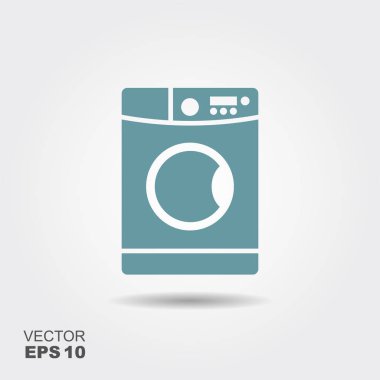 Çamaşır makinesi simgesi. Ev aletleri sembolü. Gri arka planı düz işareti. Vektör çizim
