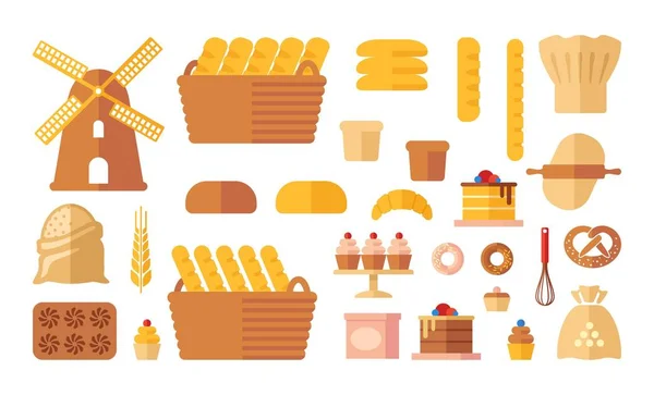 Düz Ekmek Simgeler Koleksiyonu Vektör Çizim — Stok Vektör
