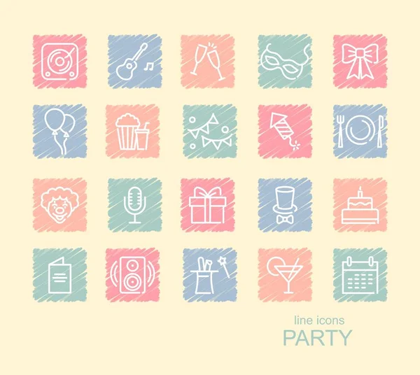 Party Celebration Outline Icons Steder Trukket Med Fargestifter Vektorillustrasjoner – stockvektor