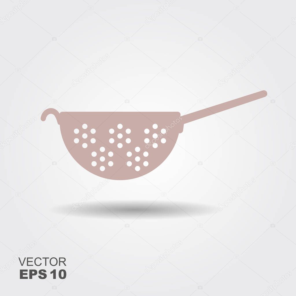 Colander flat icon. Kitchen equipment for straining. Vector illustration with shadow