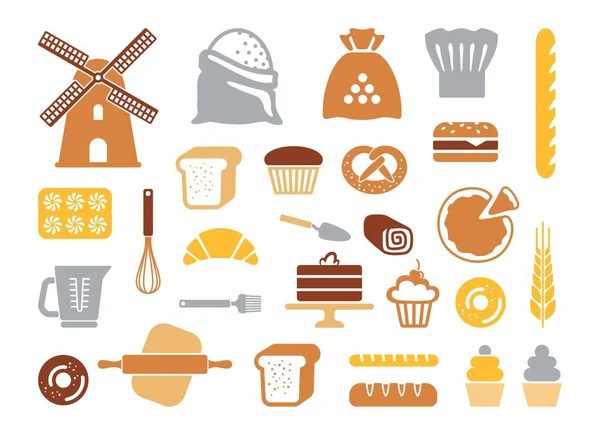 Conjunto de iconos de panadería plana. Ilustración vectorial — Vector de stock
