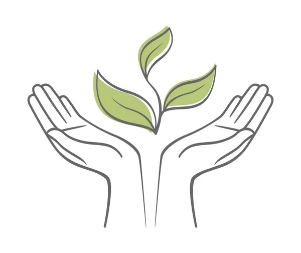 環境保護の手話をスプラウトします 手描きロゴのアイコンをシンボル — ストックベクタ