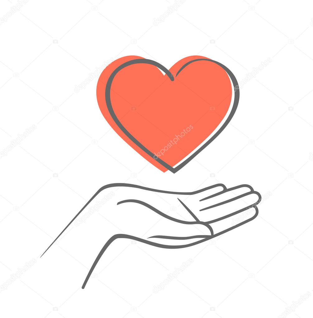 Hand holding heart shape, Hand draw vector icon.