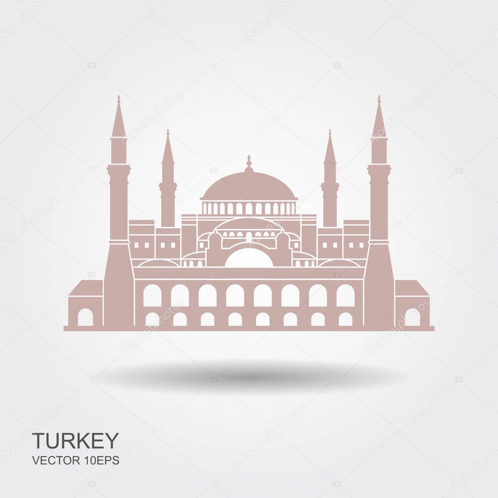 Hagia Sophia in Istanbul, Turkey. Vector, illustration. Flat icon with shadow