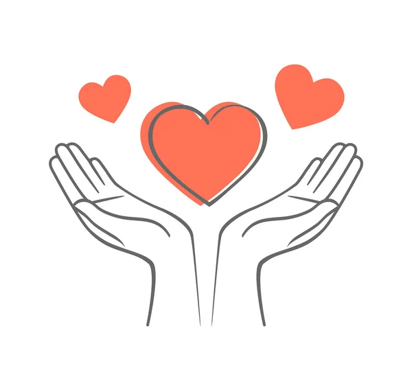 Coração Nas Mãos Dele Símbolo Amor Caridade Ilustração Estilo Desenhado —  Vetores de Stock