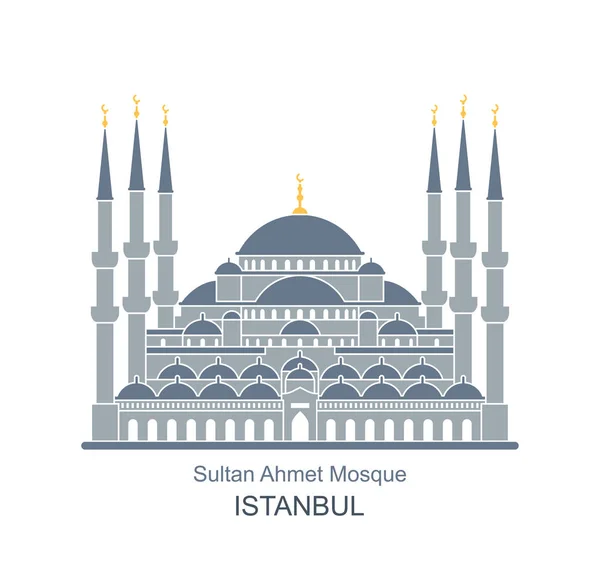 Mosquée Sultan Ahmed Istanbul Turquie Icône Plate Avec Ombre — Image vectorielle