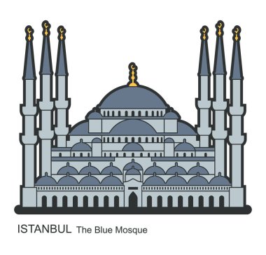 Sultan Ahmed Camii, Istanbul, Türkiye. Anahat ile düz simgesi