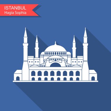 Ayasofya Müzesi, Istanbul, Türkiye. Vektör, illüstrasyon. Uzun gölge ile düz simgesi