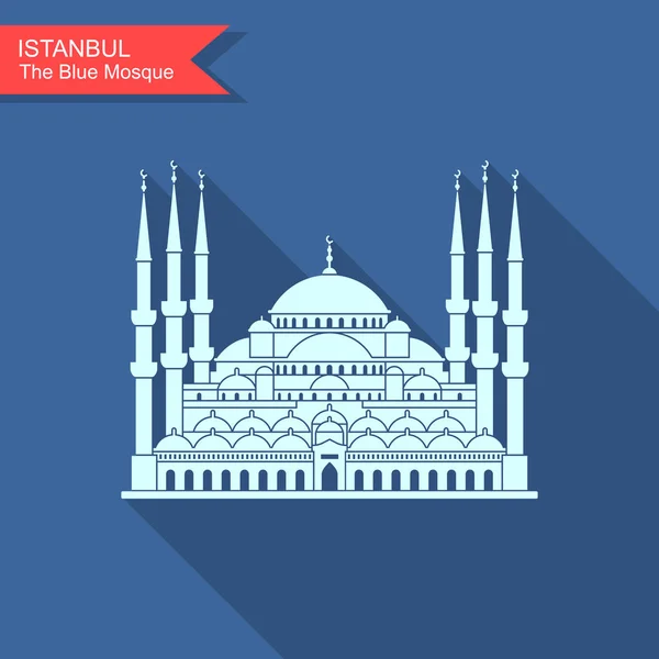 Mezquita Sultan Ahmed Estambul Turquía Icono Plano Con Sombra Larga — Vector de stock