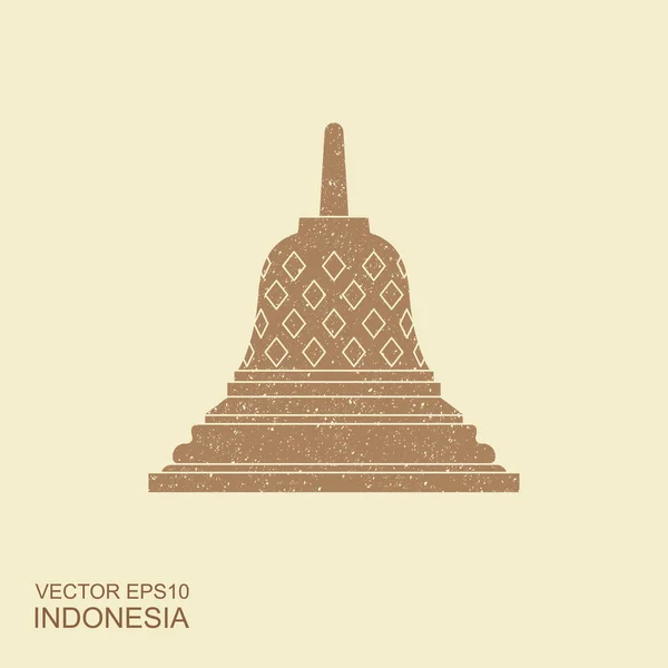 Templo antiguo indonesio Borobudur. Icono de vector plano — Vector de stock