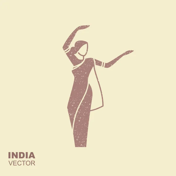 Dancing Indian woman in traditional clothing. Flat icon — Stock Vector