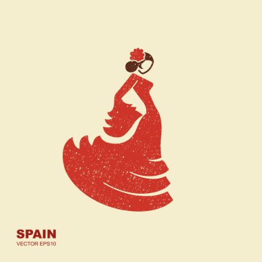 İspanyol Flamenko dansçısı. Vektör çizim scuffed etkisi ile düz tarzında