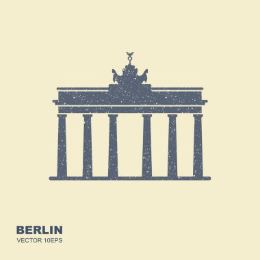 Brandenburg Kapısı simgesi Berlin seyahat scuffed etkisi ile düz stilde inşa