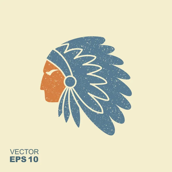 ネイティブ アメリカンのインディアンの酋長と羽のヘッドドレスのベクトルのアイコン — ストックベクタ