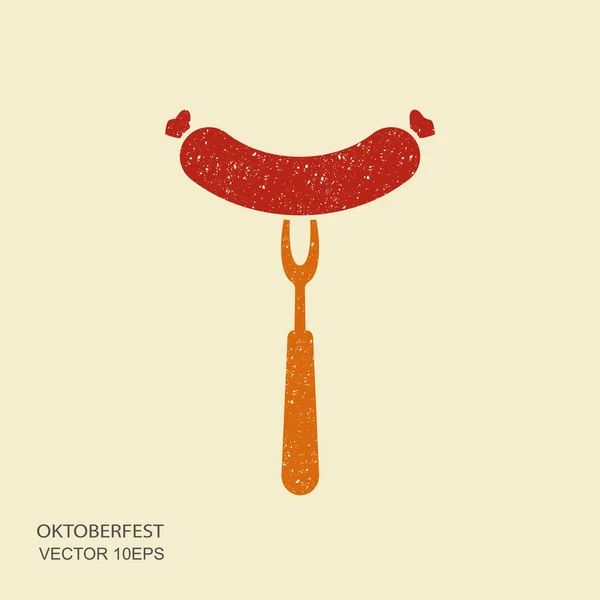 Oktoberfest sausage on fork in flat style with scuffed effect — Stock Vector