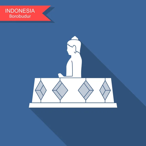 Templo antiguo indonesio Borobudur. Icono plano con sombra larga — Vector de stock