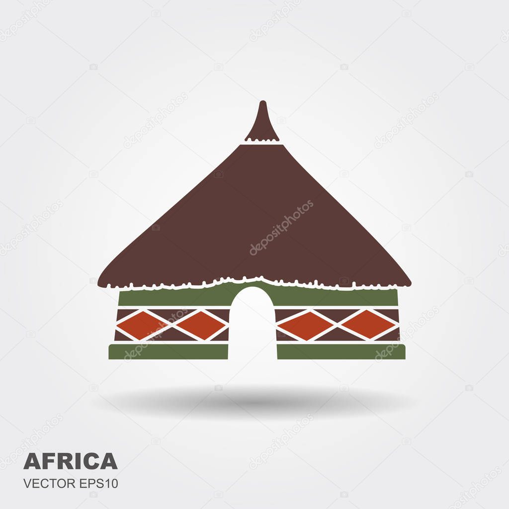 African tribal hut icon isolated on white background with shadow