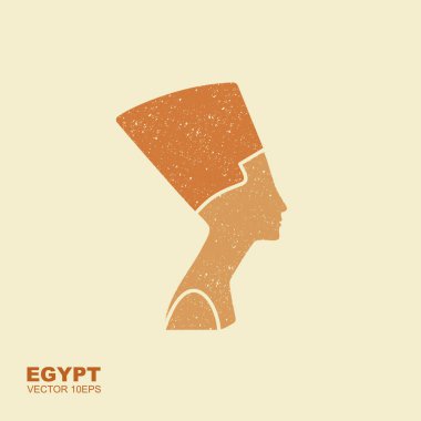 Mısır siluet simge. Kraliçe Nefertiti. Vektör düz simgesi scuffed etkisi ile