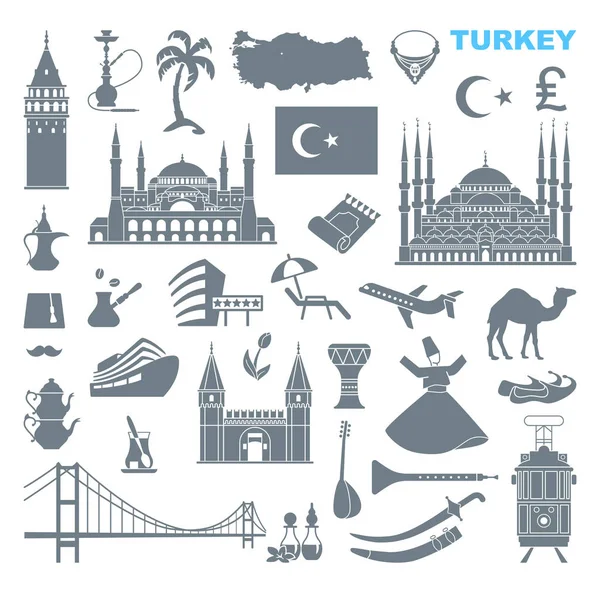 Set of country Turkey culture and traditional symbols. Collection of flat icons — Stock Vector