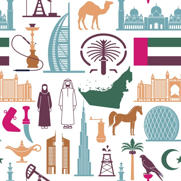 Symbols United Arab Emirates Inglés Fondo Sin Costuras — Vector de stock