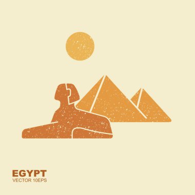Mısır piramitleri ve sfenks vektör simgesi simgesi tasarım. Vektör düz simgesi scuffed etkisi ile