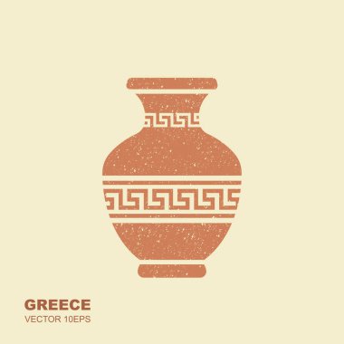 Antik Yunan vazo. Stilize düz simgesi scuffed wint etkisi