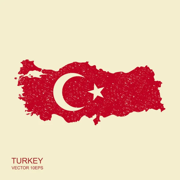 Mapa Turquia Símbolos Bandeira Nacional Ícone Plano Com Efeito Arranhado —  Vetores de Stock