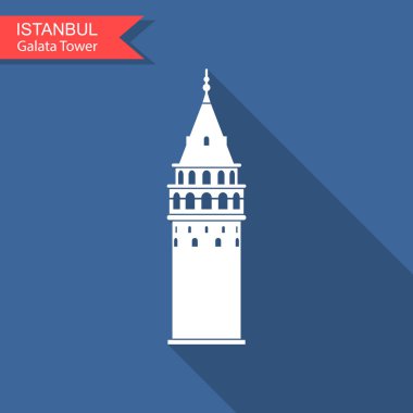 Istanbul ve Türkiye'de sembolü. Galata Kulesi vektör düz simgesi