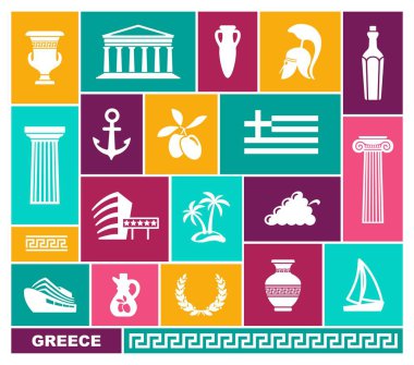 Yunanistan trhaditional sembolleri düz simgeler. Vektör çizim