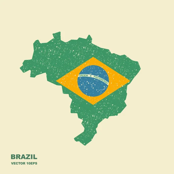 痛んでいる効果を持つフラグ ベクトル ブラジル地図 — ストックベクタ