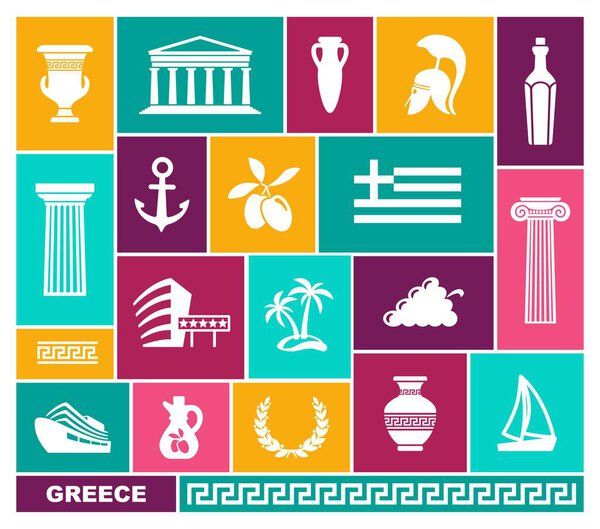 Greece trhaditional symbols flat icons. Vector illustration