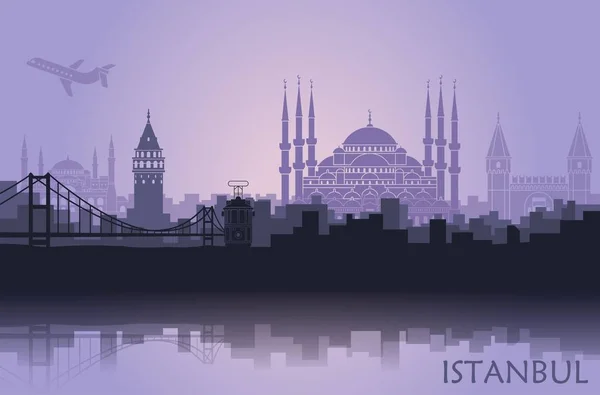 Landskap av den turkiska staden Istanbul. Abstrakta skyline med de största attraktionerna — Stock vektor