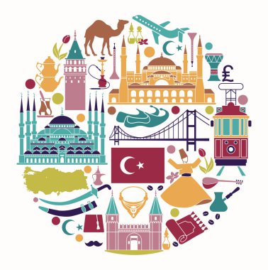 Cirle şeklinde Türkiye'nin geleneksel turizm sembolleri