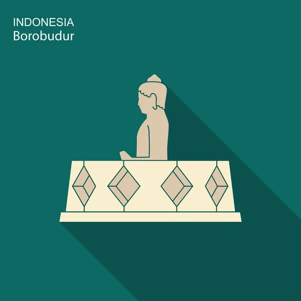 Templo antiguo indonesio Borobudur. Icono plano con sombra larga — Vector de stock