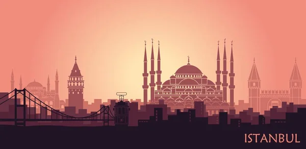 Paisaje de la ciudad turca de Estambul. skyline abstracto con las principales atracciones — Vector de stock