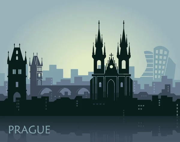 Paysage de Prague avec des sites touristiques. Skyline abstraite — Image vectorielle