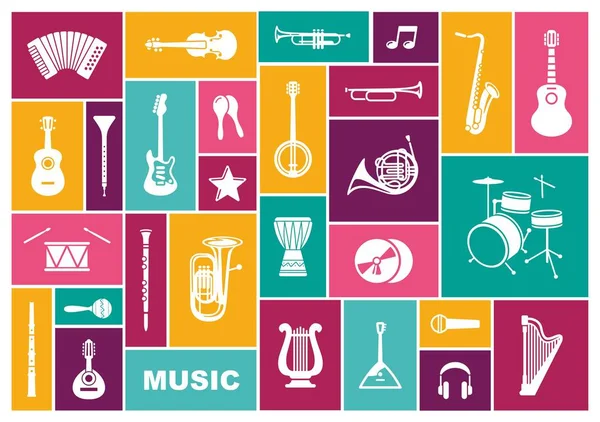 Silhuetas de instrumentos musicais. Icon sen em estilo plano — Vetor de Stock