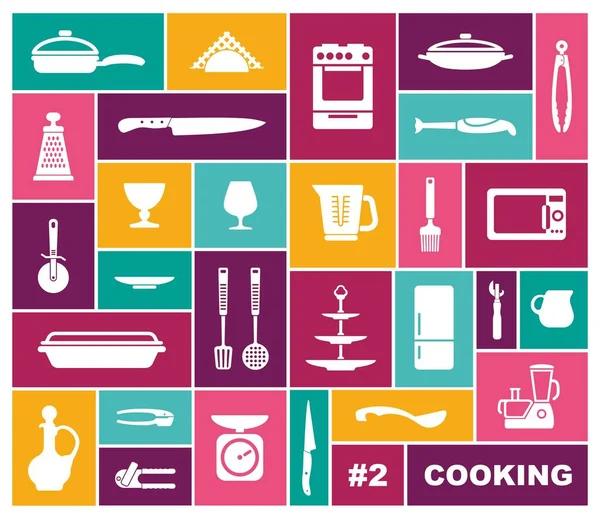 Iconos de cocina en estilo plano. Ilustración vectorial — Vector de stock