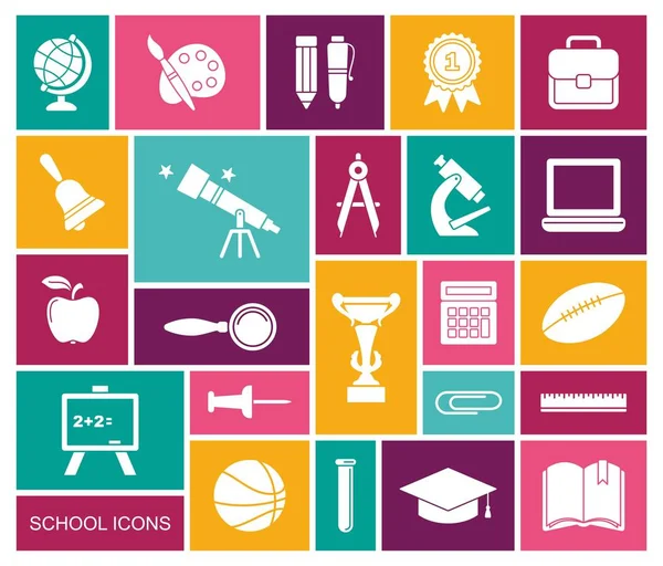 Iconos Planos Sobre Tema Escuela Educación — Vector de stock