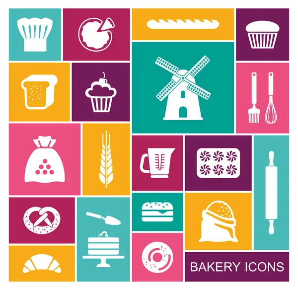 Collection Flat Bakery Icons Vector Illustration — Stock Vector