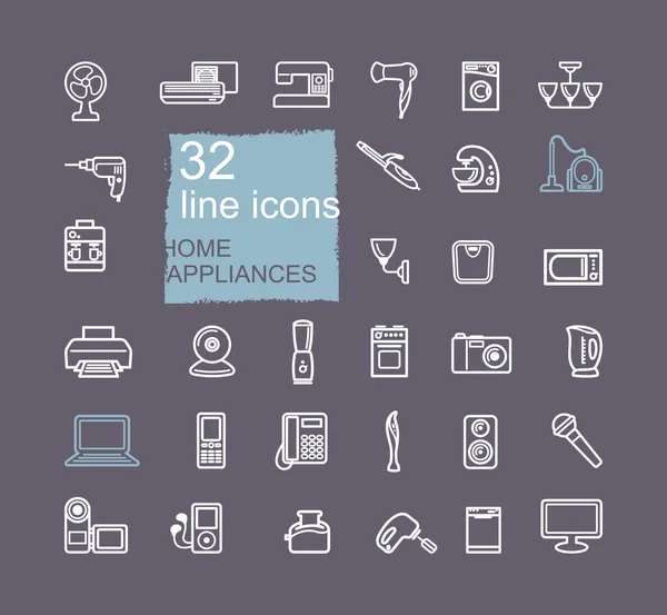 Electrodomésticos lineal icono conjunto. Ilustración vectorial — Vector de stock