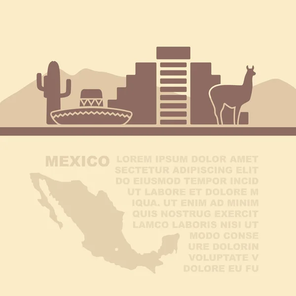 지도와 텍스트에 대 한 장소와 멕시코의 기호 서식 파일 전단지 — 스톡 벡터