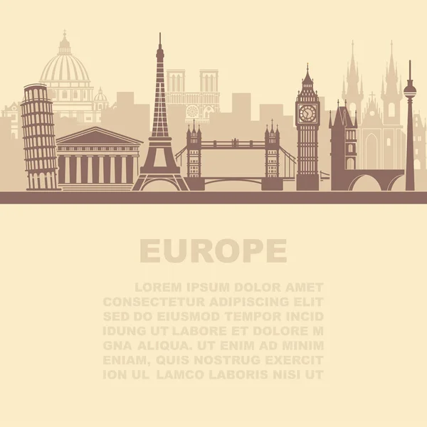 The layout of the leaflets with the sights Europe and place for text — Stock Vector